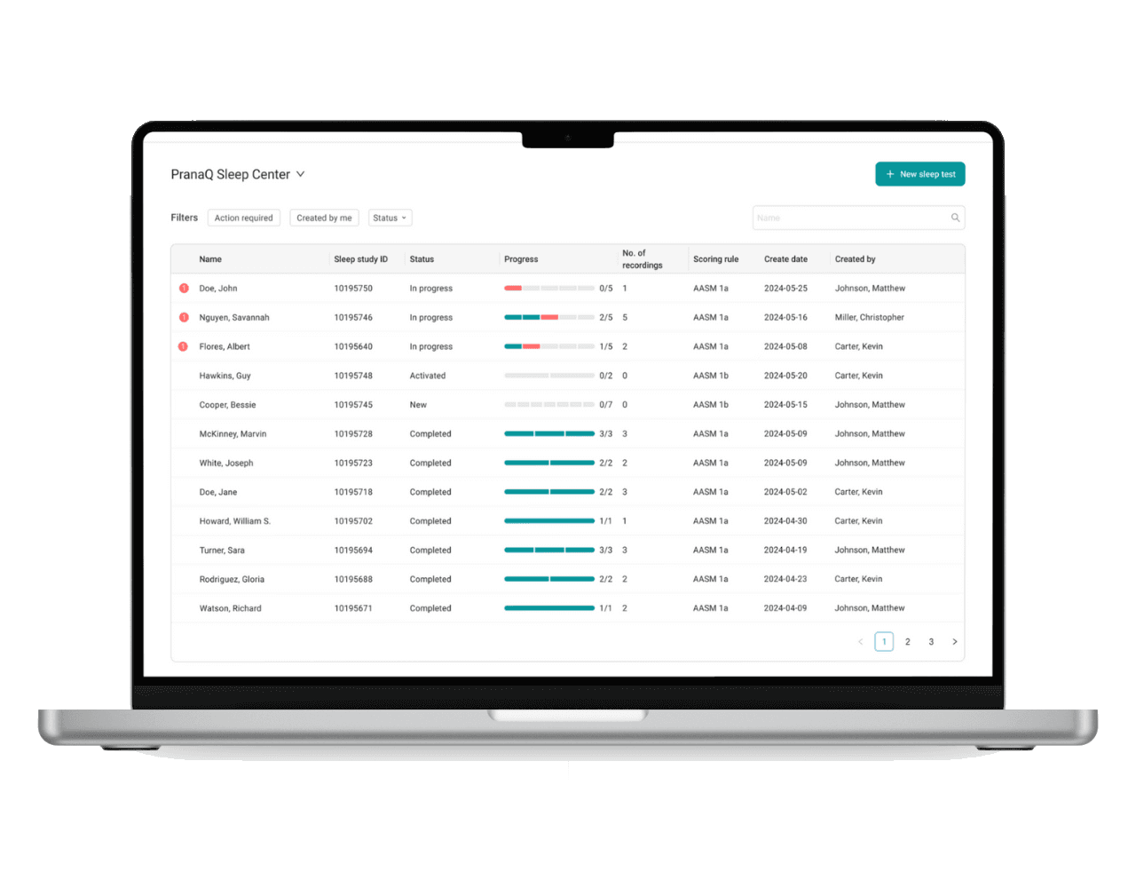 Homekit sleep centre dashboard listing each night's recording progress